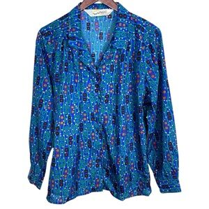 Diane Von Furstenberg Vintage Button Down Geometric Print Blouse Size M